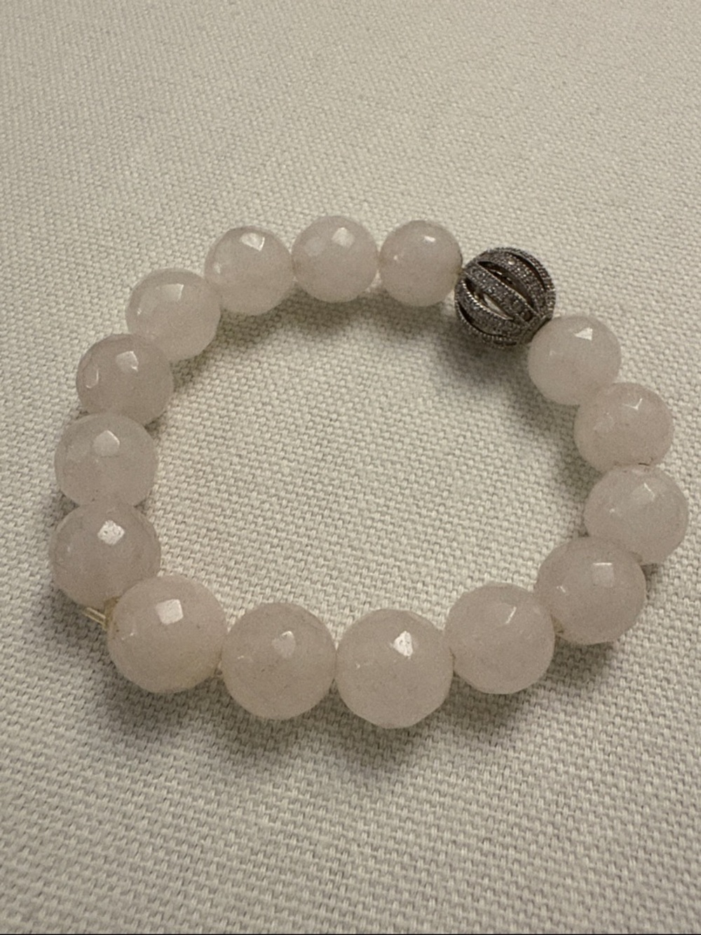 Rose Quartz Beaded Stretch Bracelet with Silver Accent